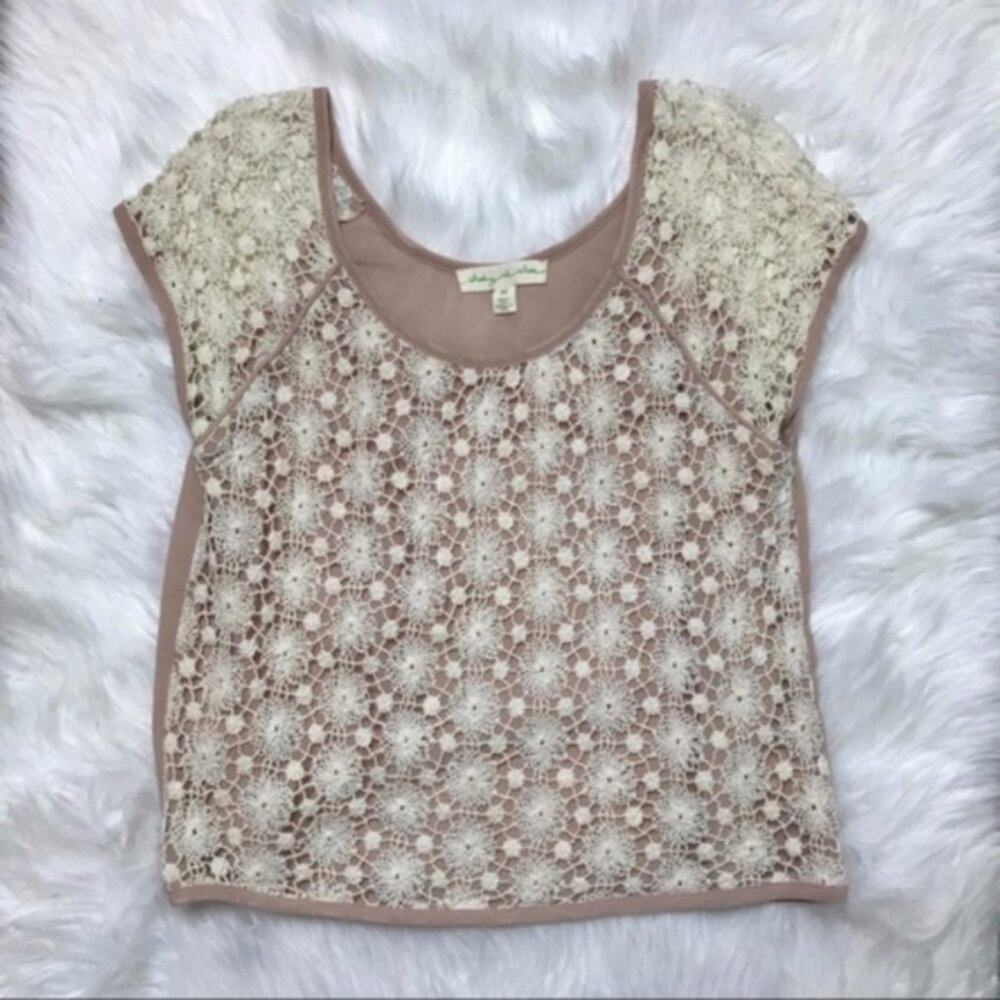 UO Staring at Stars Nude White Crochet Top Size M
